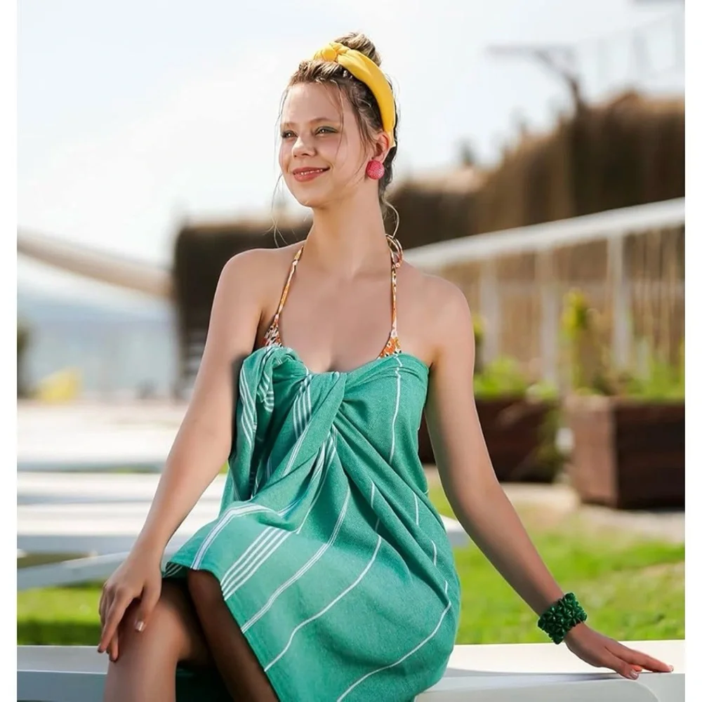 Turkish Striped Green Beach Towel
